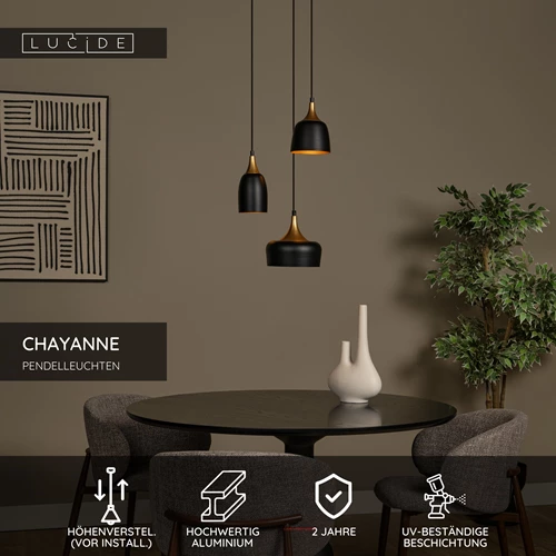 Lucide CHAYANNE - Pendelleuchten - Ø 30 cm - 3xE14 - Schwarz - USP